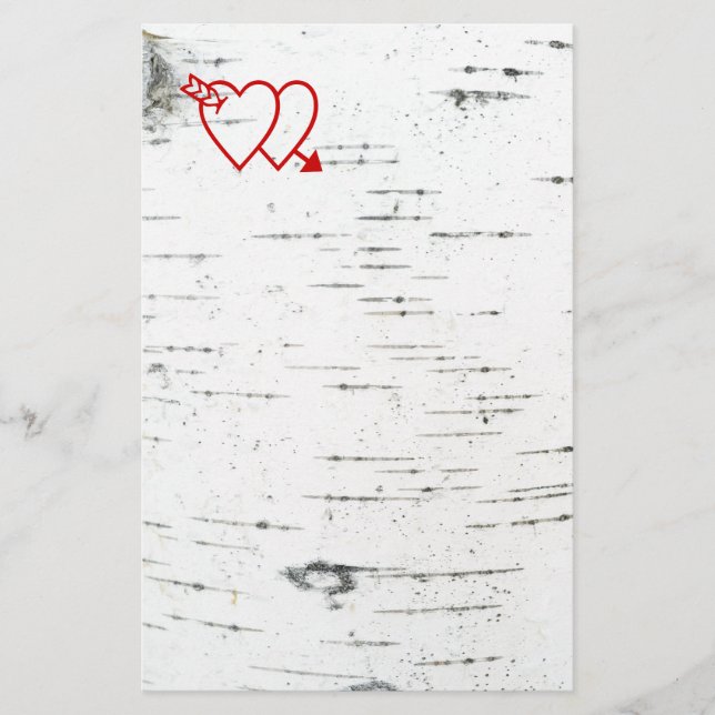 Two hearts on a birch bark stationery (Front)