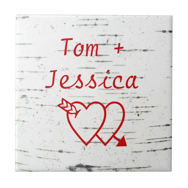 Two hearts on a birch bark tile (Front)