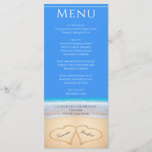 Two hearts on the Beach Wedding Bright Blue Menu