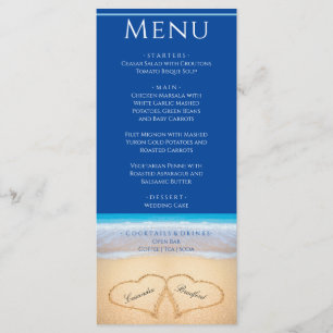 Two hearts on the Beach Wedding Dark Blue Menu