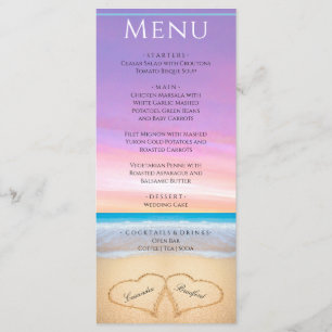 Two hearts on the Beach Wedding Purple Pink Menu