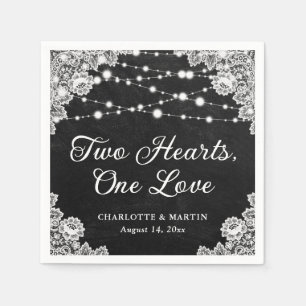 Two Hearts One Love Black Chalkboard Wedding Napkin