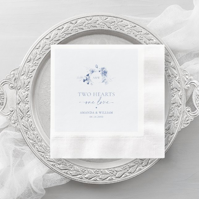 Two Hearts · One Love Dusty Blue Wedding  Napkin (Creator Uploaded)