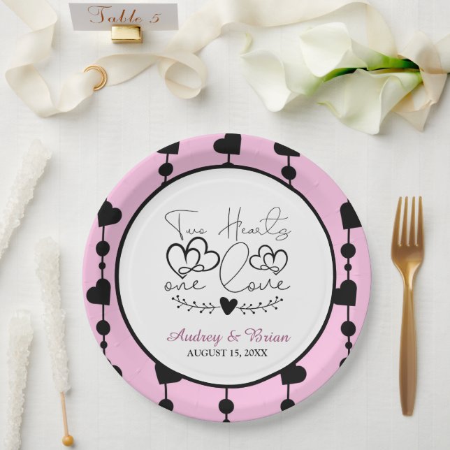 Two Hearts One Love Paper Plate (Wedding)