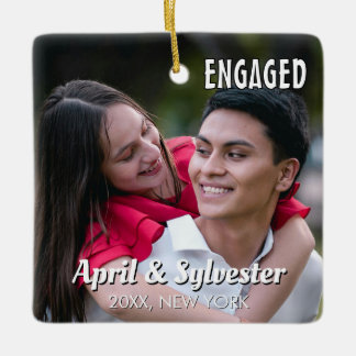 Two Hearts One Love Personalised Engagement Photo Ceramic Ornament