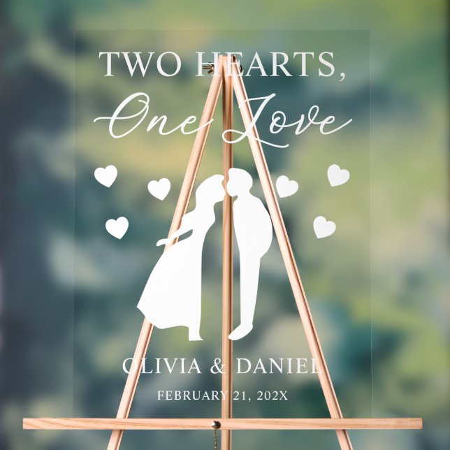 Two Hearts, One Love Personalized Wedding Acrylic Sign (Neutral)