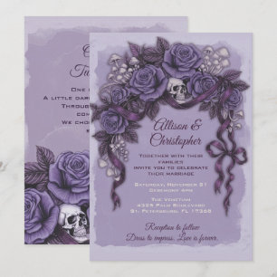 Two Hearts One Love, Purple Gothic Wedding Invitation