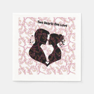 Two Hearts One Love Romantic Couple Silhouette Wed Napkin
