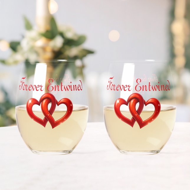 Two Hearts, One Love Stemless Wine Glass (Insitu (Wedding))