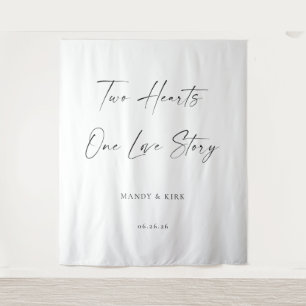 Two Hearts, One Love Story Wedding Backdrop Banner Tapestry