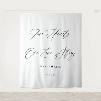 Two Hearts, One Love Story Wedding Backdrop Banner Tapestry