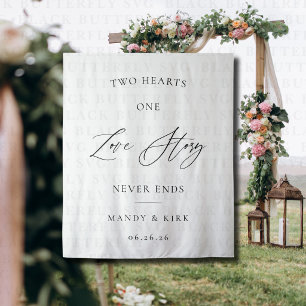 Two Hearts One Love Story Wedding Backdrop Banner Tapestry