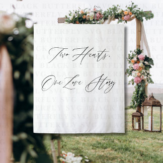 Two Hearts, One Love Story Wedding Backdrop Banner Tapestry