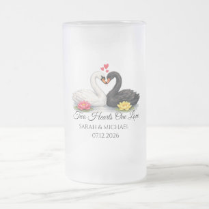 Two Hearts One Love Swan Anniversary Frosted Glass Beer Mug