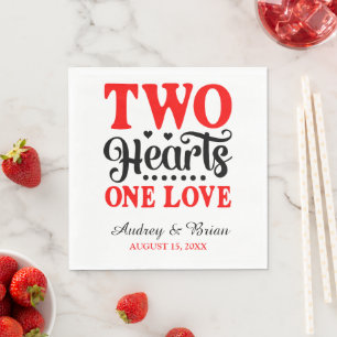 Two Hearts One Love Wedding Cocktail Napkins