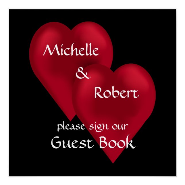 Two Hearts One Love Wedding Guest Book Poster (Front)