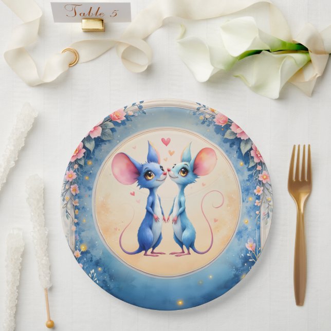 Two Hearts, One Love – Wedding Mice.  Paper Plate (Wedding)