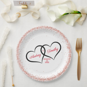 Two Hearts One Love Wedding Personalised Paper Plate