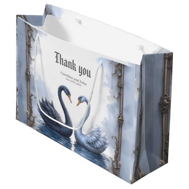 Two Hearts, One Reflection – Romantic Swan Wedding Large Gift Bag (Front Angled)