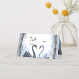 Two Hearts, One Reflection – Romantic Swan Wedding Place Card