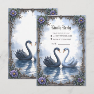 Two Hearts, One Reflection – Romantic Swan Wedding RSVP Card