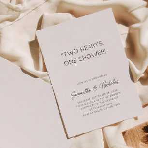 Two Hearts, One Shower   Simple Couple Shower Invitation