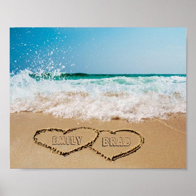 Two Hearts Personalised Names In Sand Picture Poster (Front)