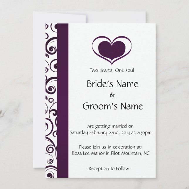 Two Hearts Purple Floral Wedding Invitation (Front)
