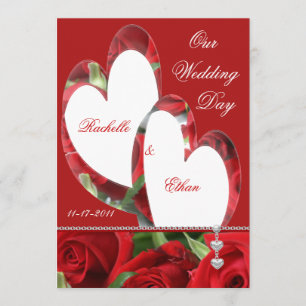 Two Hearts Red Rose  Wedding  Invitations