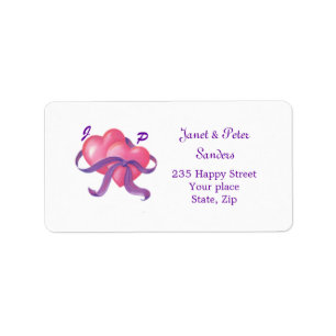 Two hearts, ribbon Monogram Return address label