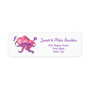 Two hearts, ribbon Monogram Return address label