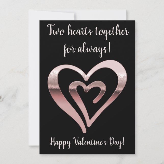 Two hearts rose gold black Valentine's Day Holiday Card (Front)