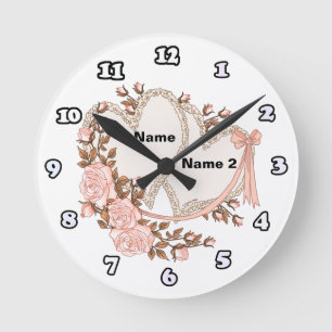 Two Hearts  Round Clock
