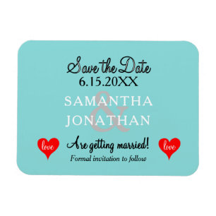 Two Hearts Seafoam Blue Wedding Magnet