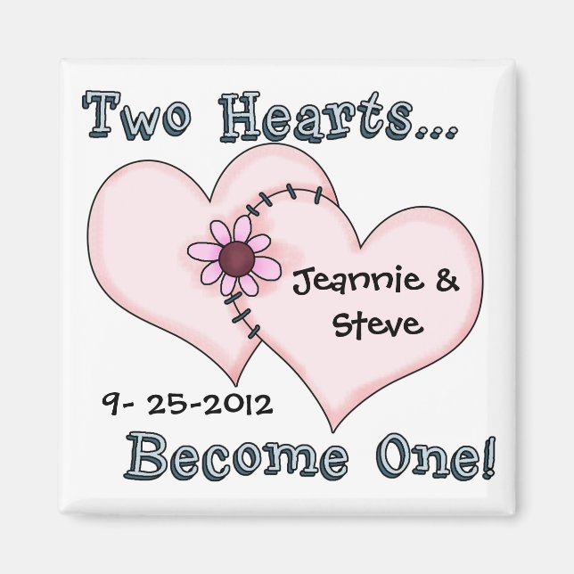 Two Hearts Sewn Together Save the Date Magnet (Front)