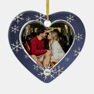 Two Hearts Snowflake Frame Ceramic Tree Decoration