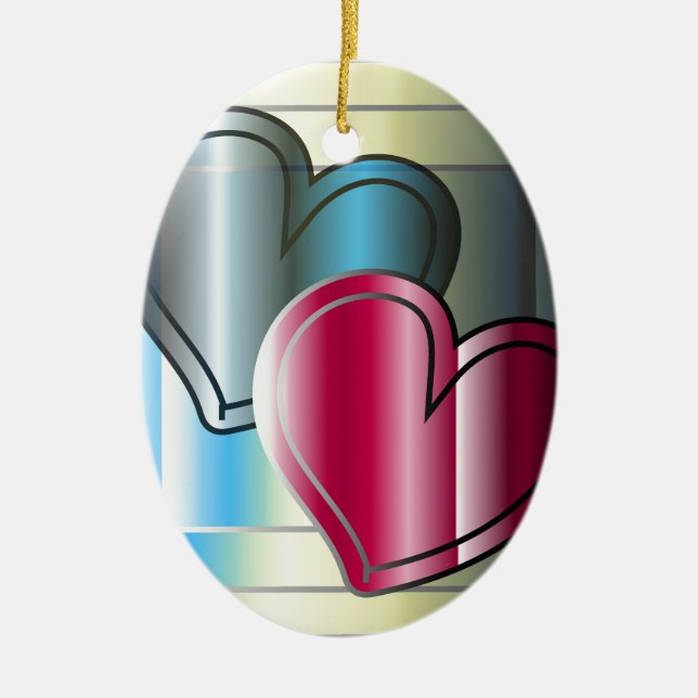 two hearts together and bright coloured ceramic tree decoration (Front)