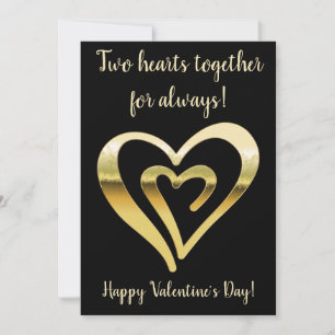 Two hearts together metallic gold  Valentine's Day Holiday Card