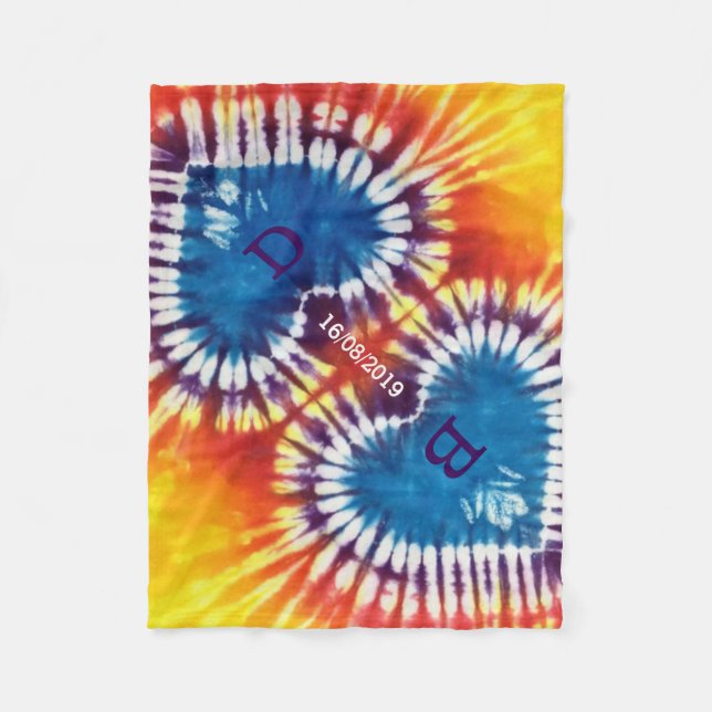 Two Hearts Together Tie Dye Wedding Personalised Fleece Blanket (Front)