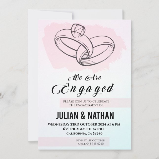 Two Hearts, Two Rings Engage A Promise of Forever Invitation (Front)