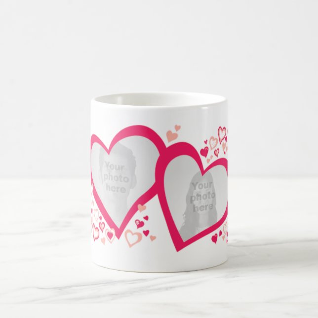 Two hearts valentine / wedding photos pink red mug (Center)