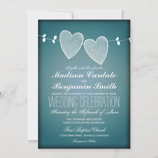 Two Hearts Vintage Blue Wedding Invitations (Front)