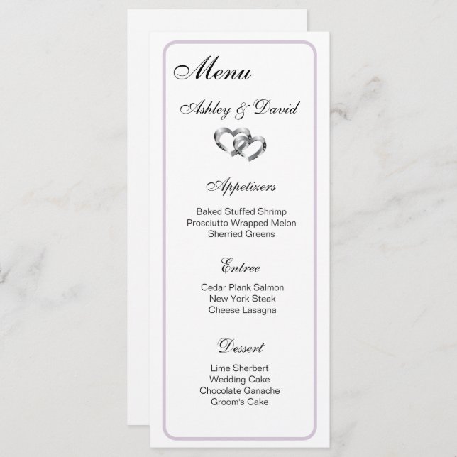 Two Hearts Wedding Menu Card (Front/Back)
