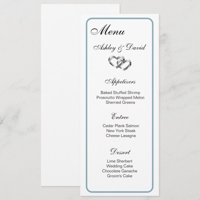 Two Hearts Wedding Menu Card (Front/Back)