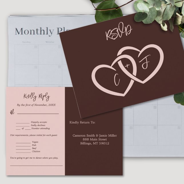 Two Hearts Wedding Menu Music Choice RSVP Card (Two Hearts Wedding Menu Music Choice RSVP Card)