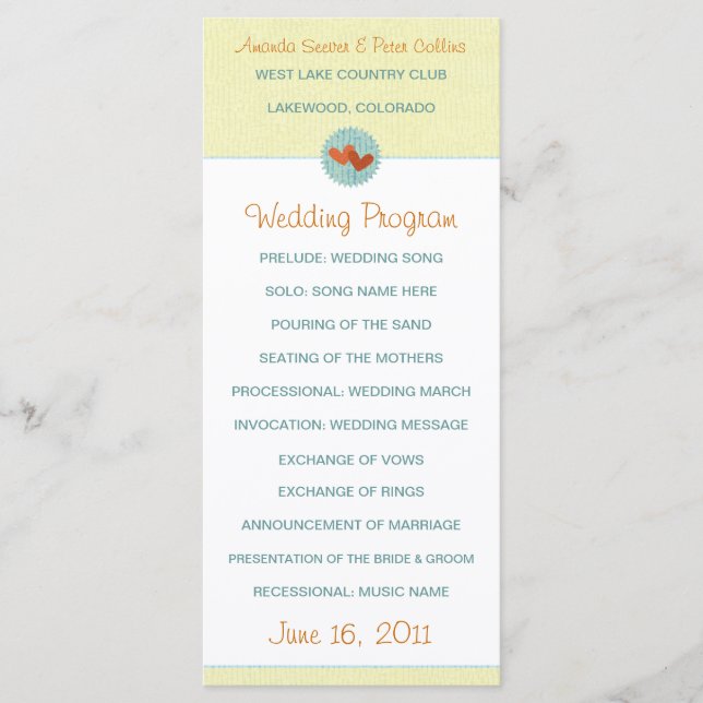 Two Hearts Wedding Programs Programme (Front)