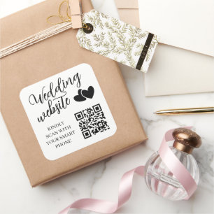 Two Hearts Wedding Website QR Code Square Sticker