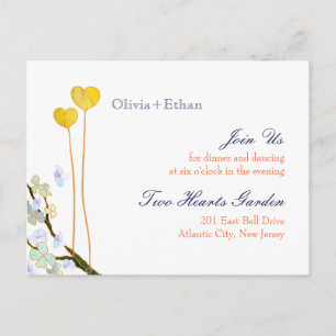 Two Hearts White Wedding Reception Enclosure Invitation Postcard