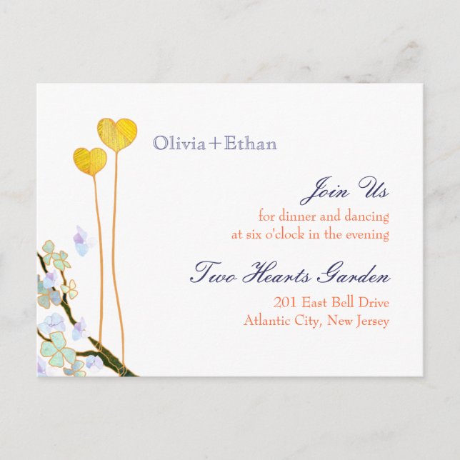Two Hearts White Wedding Reception Enclosure Invitation Postcard (Front)