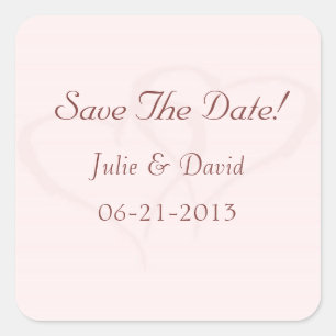 Two Hearts with Grey Border Save The Date Wedding Square Sticker